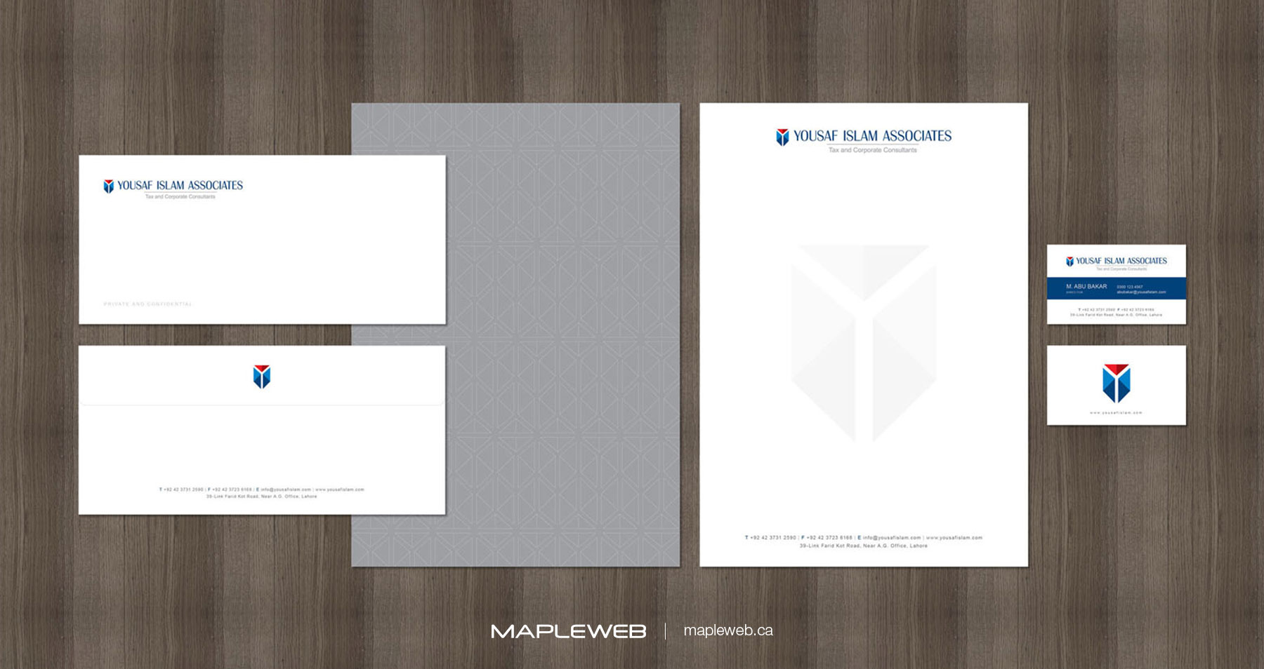 Yousaf Islam Business Card Letterhead and Envelope Brand design by Mapleweb
